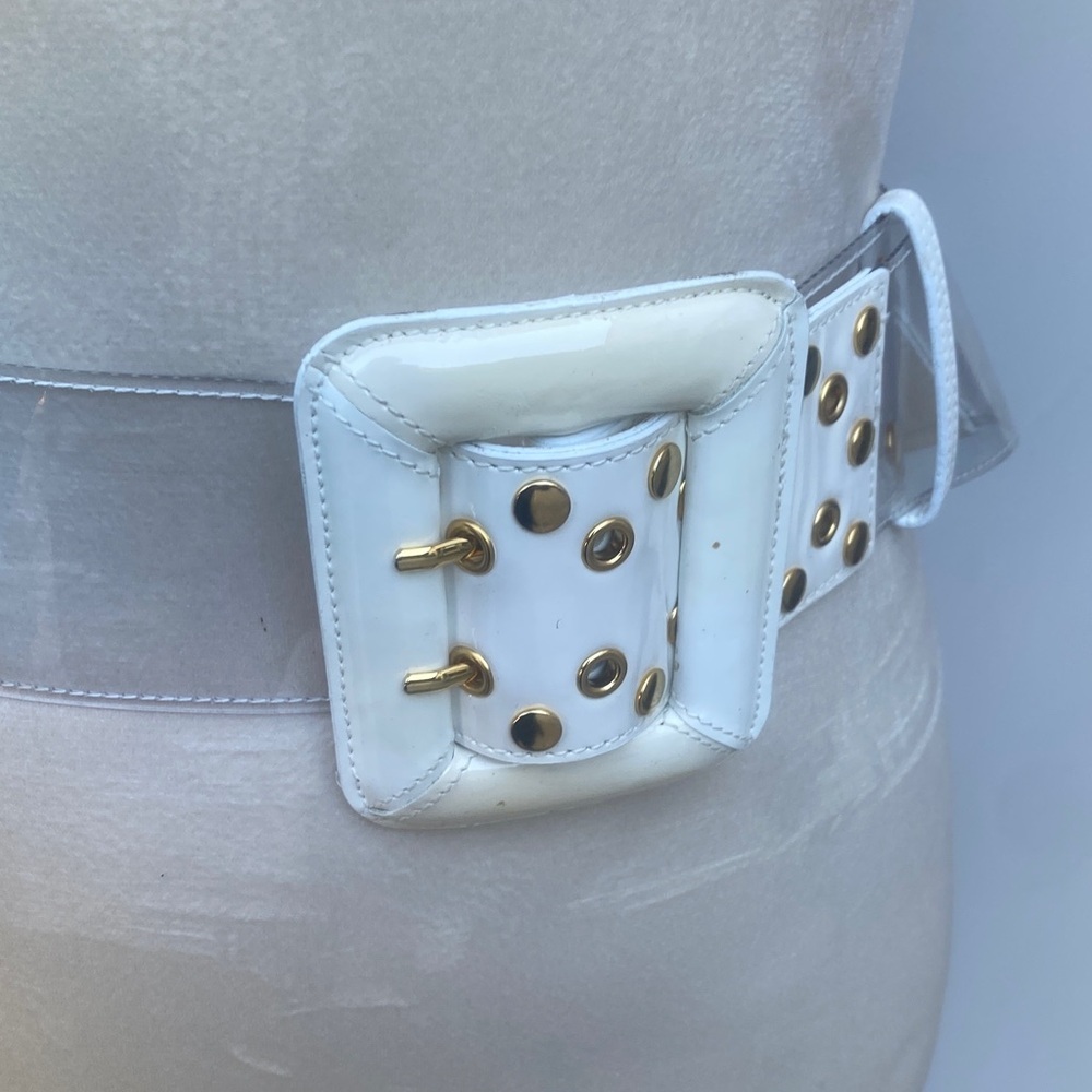 Wide clear white White and Gold Women's Belt